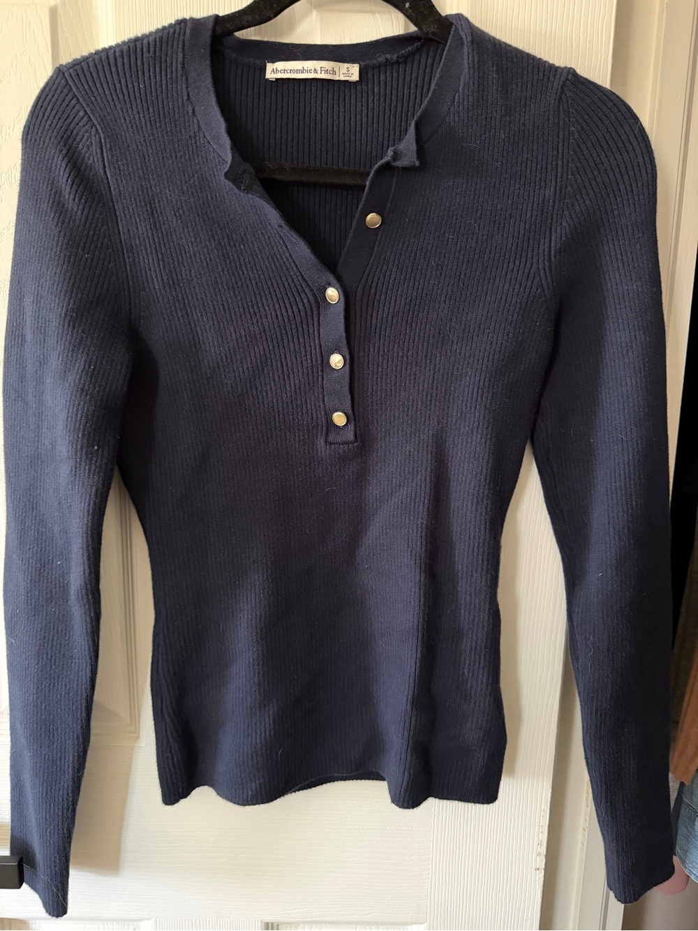 Abercrombie & Fitch Navy Ribbed Henley Long-Sleeve Sweater